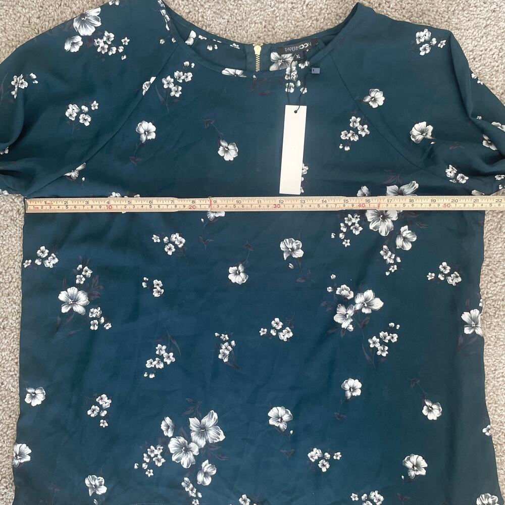 NWT Papermoon Larie tie-sleeve blouse in a dark teal with floral print Sz XL - Picture 9 of 11